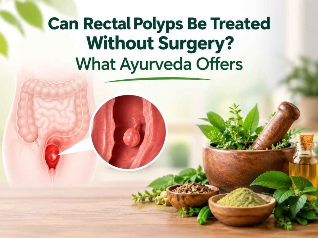 Rectal polyps and Ayurvedic treatment illustration by Dr. Piles Clinic.